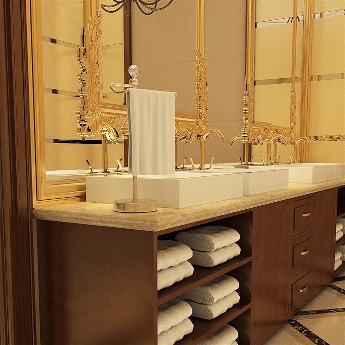 ROLABAM Heavy Weighted Hand Towel Holder with Crystal Ball - Stand, 15.7'' Tall, Brushed Nickel