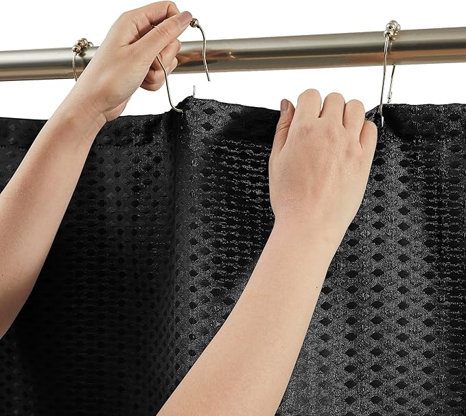 Luxury Dobby Weave Shower Curtain Elegant Hotel Style Fabric for Bathroom, Water Repellent, Machine Washable Black Dobby