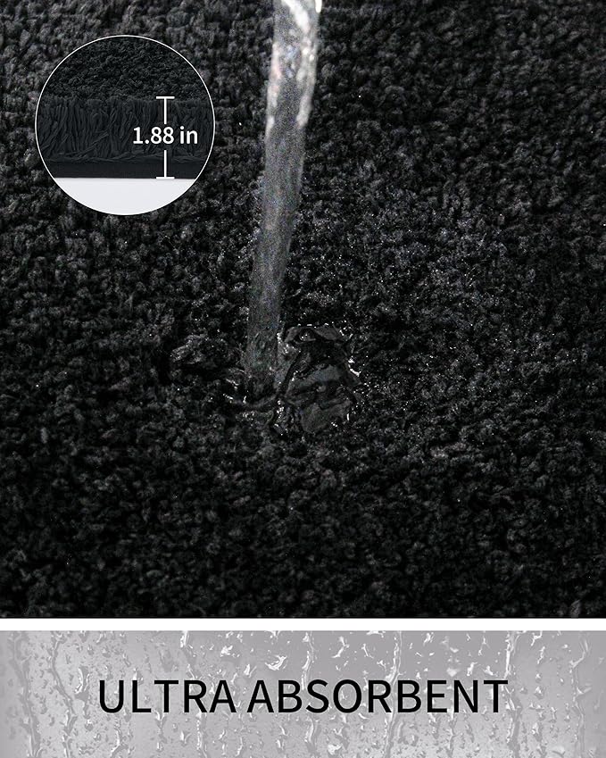 Bathroom Rugs Non Slip Washable 48x24, Ultra Thick Soft Microfiber Absorbent Bath Mats, High Density Foam Latex Non Slip Backing Bath Rugs, Fluffy Floor Carpet for Tub&Shower, Black
