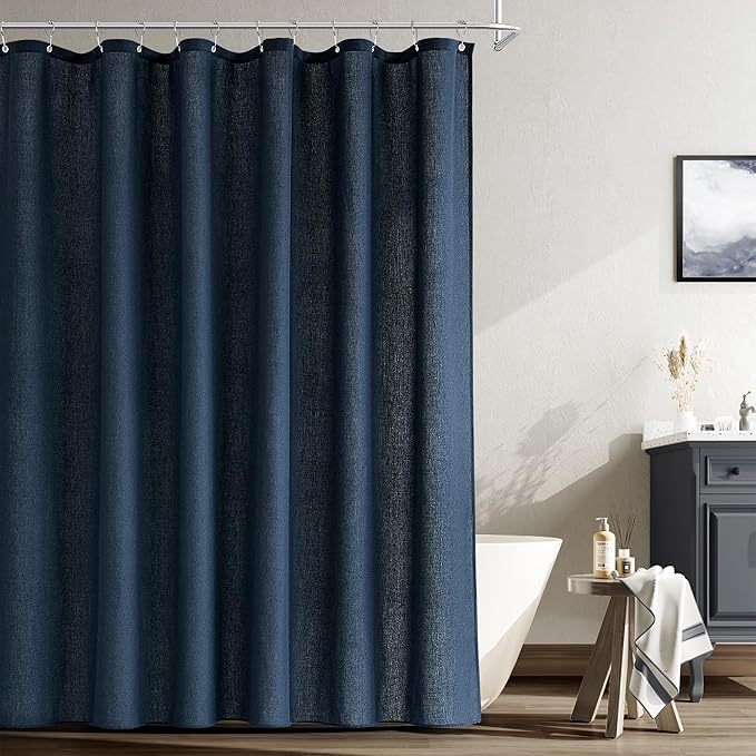 Naturoom Navy Blue Shower Curtain for Bathroom, Linen Textured Weighted Hem Cloth Shower Curtain Set with Hooks, Simple Hotel Luxury Men Nautical Bath Accessories Decor,72x84, Dark Blue