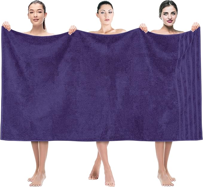 American Soft Linen 35x70 Jumbo Large Bath Towel, 600 GSM 100% Cotton Turkish Bath Sheet, Oversized Luxury Bath Towel for Bathroom Beach and Pool, Purple