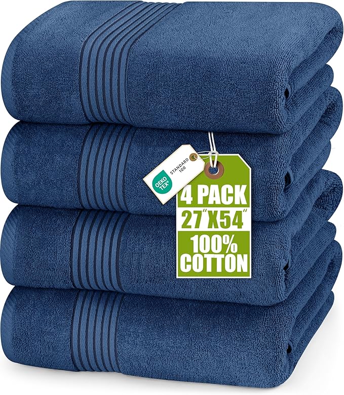 Utopia Towels Luxurious Bath Towels Set, 27 x 54 Inches 100% Ring Spun Cotton, 4 Pack Navy Blue