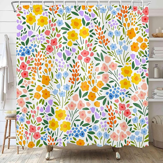 Colorful Floral Shower Curtain Butterfly Flower Bathroom Shower Curtain Set Boho Cute Shower Curtains Fabric Cloth Shower Curtain