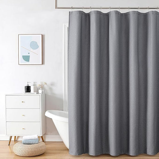 OVZME Long Stall Shower Curtain 54X78 inch, Embossed Textured Fabric Shower Curtain for Bathroom - Soft Cloth & Hotel Spa, Water Repellent, Machine Washable Bathroom Curtain, Grey