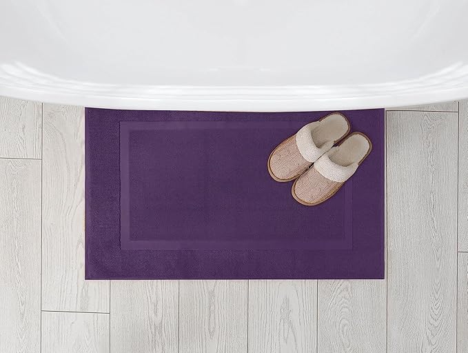Utopia Towels Cotton Banded Rug, Bath Mats, Not a Bathroom Rug, 21 by 34 Inches, 100% Ring Spun Cotton, Highly Absorbent Shower Bathroom Floor Mat, Plum, 2 Pack