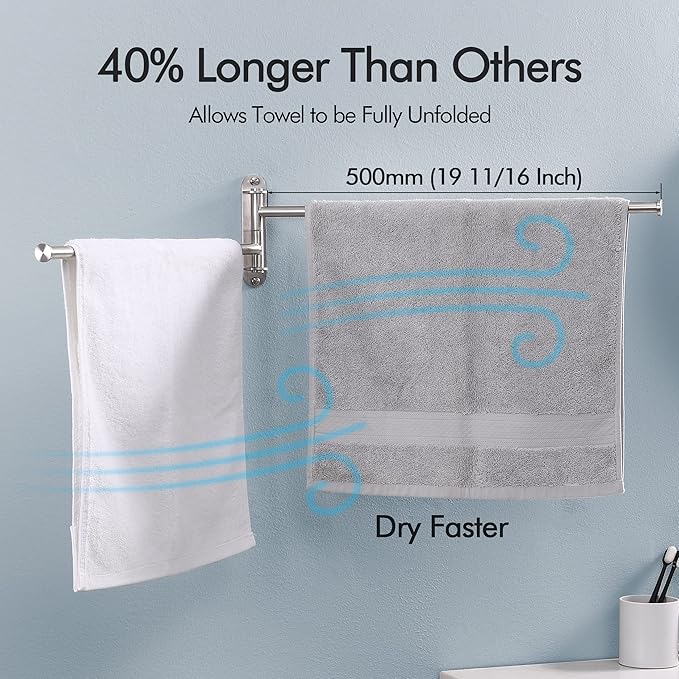 KES 19.5-Inch Bathroom Towel Rack, Swivel Towel Rack 2-Arm, Swing Out Double Towel Bar Wall Mounted, SUS304 Stainless Steel Brushed Finish, A2103S2L50-2