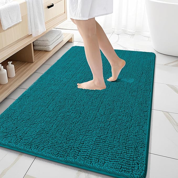 OLANLY Bathroom Rugs 59x35, Extra Soft Absorbent Chenille Bath Rugs, Rubber Backing Quick Dry, Machine Washable Bath Mats for Bathroom Floor, Tub and Shower, Home Decor Accessories, Deep Lake
