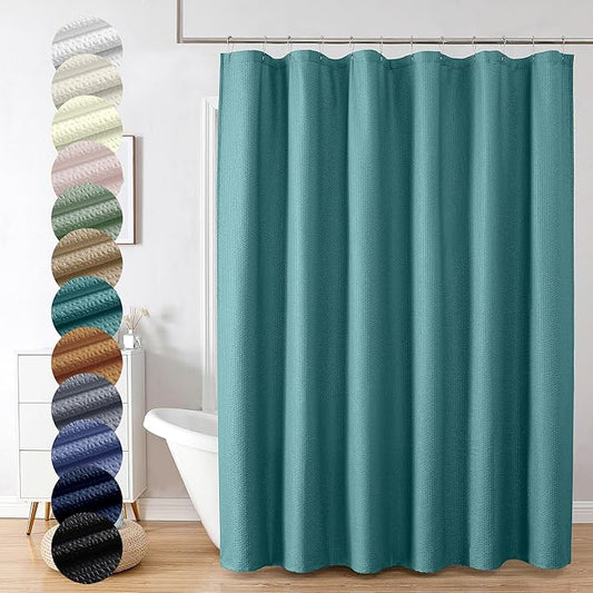 OVZME Berry Turquoise Shower Curtain, Embossed Textured Fabric Shower Curtain for Bathroom - Soft Cloth & Hotel Spa Luxury, Water Repellent, Machine Washable Shower Curtain, 72X72
