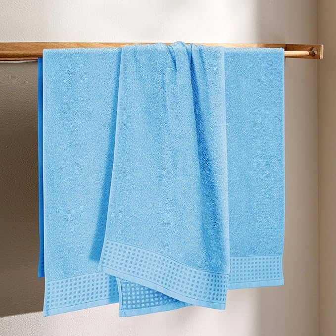 GLAMBURG Ultra Soft 4 Pack Oversized Bath Towel Set 27x54 inches, 100% Cotton Bath Towels, Highly Absorbant Compact Quickdry & Lightweight Towel, Ideal for Gym Travel Camp Pool - Sky Blue
