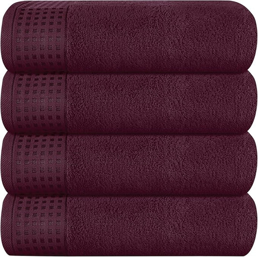 GLAMBURG Ultra Soft 4 Pack Oversized Bath Towel Set 27x54 inches, 100% Cotton Bath Towels, Highly Absorbant Compact Quickdry & Lightweight Towel, Ideal for Gym Travel Camp Pool - Burgundy