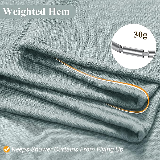 Naturoom Blue Linen Shower Curtain, Cloth Textured Fabric Shower Curtain Set with Hooks, Simple Elegant Modern Farmhouse Country Ultra Thick Bath Curtains for Bathroom,Water Repellent,72x80