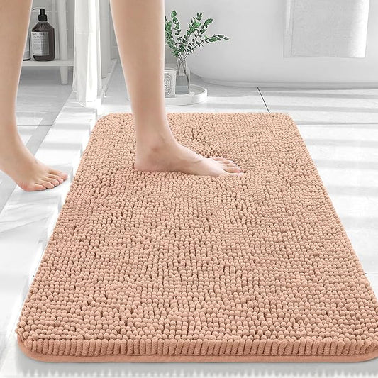 OLANLY Bathroom Rugs 44x32, Extra Soft Absorbent Chenille Bath Rugs, Rubber Backing Quick Dry, Machine Washable Bath Mats for Bathroom Floor, Tub and Shower, Home Decor Accessories, Peach