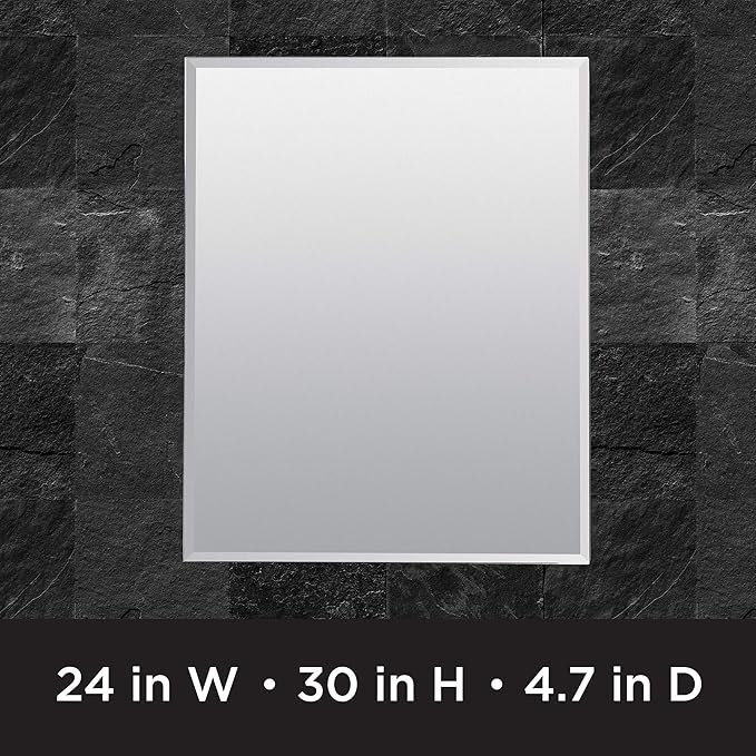 Zenna Home Bathroom Medicine Cabinet with Mirror, Frameless Bathroom Wall Cabinet with Rustproof Aluminum Body, 3 Adjustable Glass Shelves, Recessed or Surface Wall Mount Installation, 24 x 30 Inches