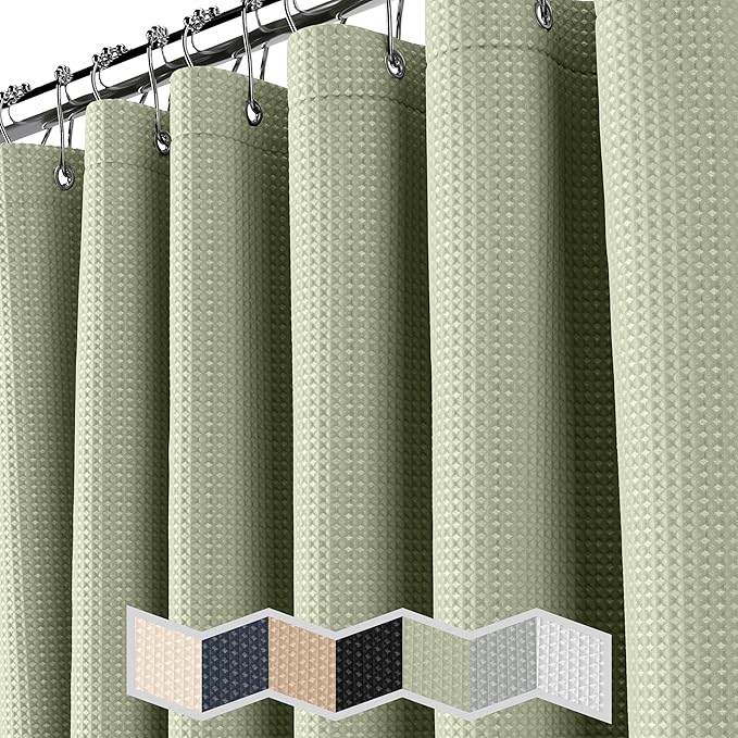 NEATERIZE Sage Green Shower Curtain for Bathroom - Waffle Shower Curtain Hotel Style - 72x72 Inch Bathroom Curtain - Cortinas De Baño