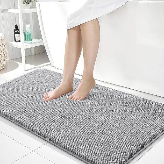 OLANLY Thick Memory Foam Bath Mat Rug 45x27, Extra Soft Absorbent Bathroom Rug, Quick Dry Bath Mats, Non-Slip, Machine Washable Carpet for Bathroom, Tub and Shower, Home Decor Accessories, Grey