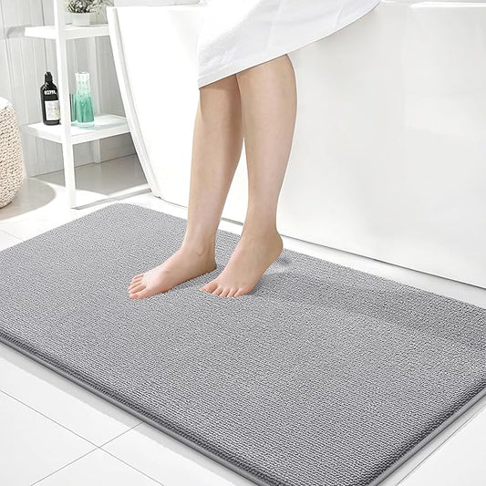 OLANLY Thick Memory Foam Bath Mat Rug 45x27, Extra Soft Absorbent Bathroom Rug, Quick Dry Bath Mats, Non-Slip, Machine Washable Carpet for Bathroom, Tub and Shower, Home Decor Accessories, Grey