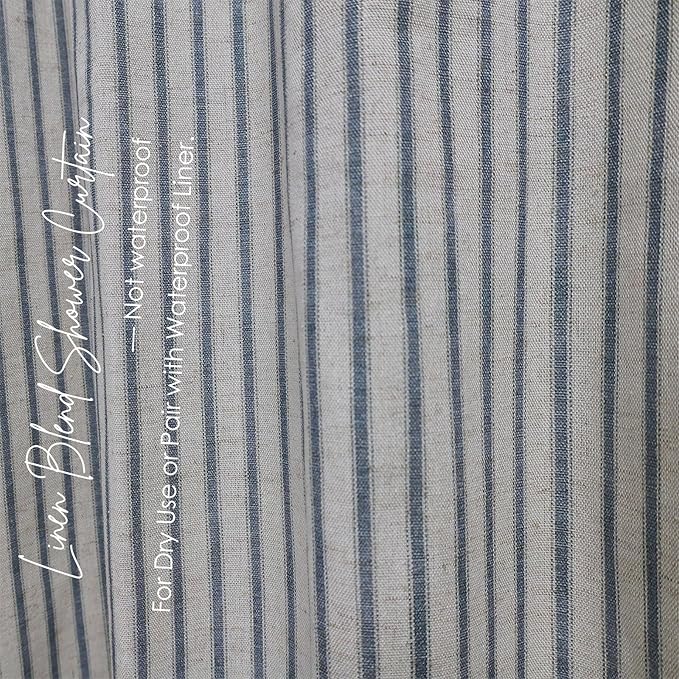 Farmhouse Striped Shower Curtain - 72x84 Inches, Linen Blend Fabric, Breathable & Machine Washable, Rustic Dusty Blue for Bathroom Decor (Hooks/Liner Not Included)