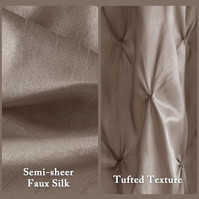 Madison Park Laurel Semi-Sheer Taupe Shower Curtain – Lightweight Faux Silk Fabric, 72x72 in, Light Filtering, Modern Style Bathroom Curtain Textured Tufting Detail Modern Mid-Century Bathroom Decor