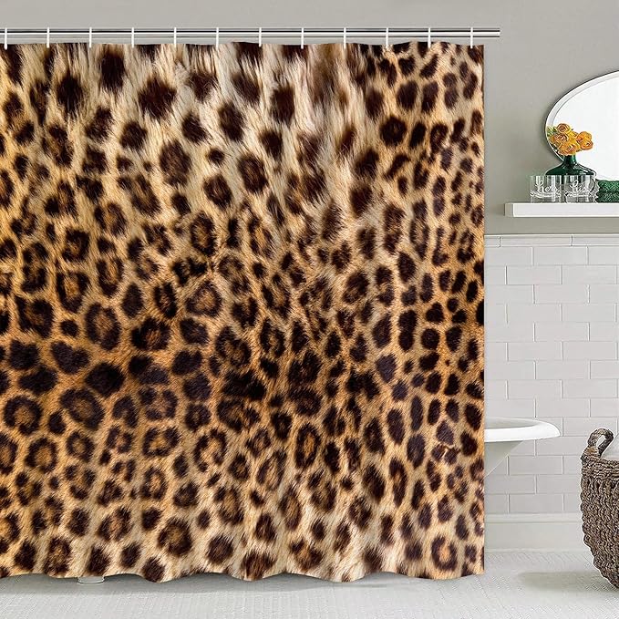 Onalasyc 5Pcs Brown Leopard Shower Curtain Set, Wall Painting Bathroom Sets with Shower Curtain and Rugs, Cheetah Print Bathroom Wall Art Decor Painting Shower Curtains Sets with Rugs