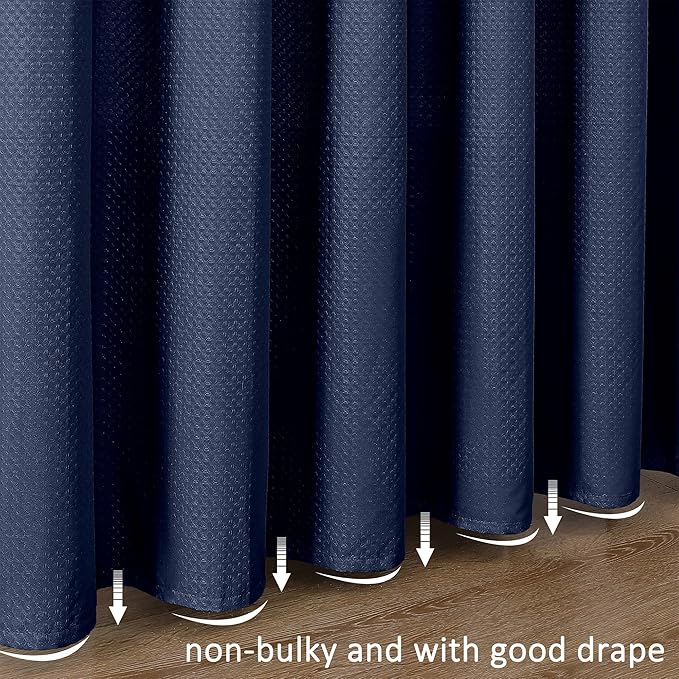 Aiyufeng Navy Blue Shower Curtains for Bathroom，Dot Like Embossed Textured Waterproof Fabric Shower Curtain，Hotel Luxury Quality & Soft Cloth，Machine Washable，72Wx78L