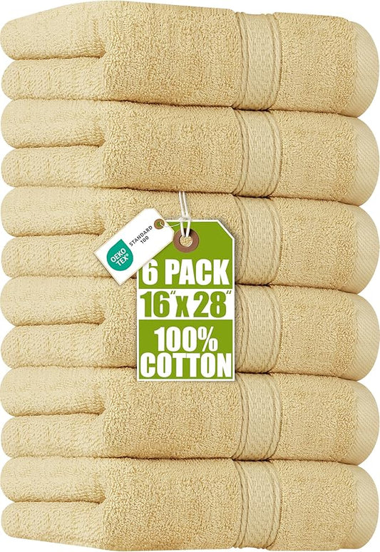 Utopia Towels 6 Pack Premium Hand Towels Set, 16 by 28 inches, 100% Ring Spun Cotton, Ultra Soft and Highly Absorbent 600GSM Towels for Bathroom, Gym, Shower, Hotel, and Spa, Beige