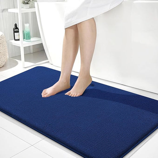 OLANLY Thick Memory Foam Bath Mat Rug 45x27, Extra Soft Absorbent Bathroom Rug, Quick Dry Bath Mats, Non-Slip, Machine Washable Carpet for Bathroom, Tub and Shower, Home Decor Accessories, Navy