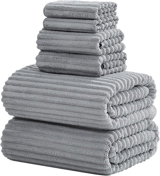 6-Piece Bath Towel Set(30"x60"), 2 Large Bath Towel Sheets, 2 Hand Towels and 2 Washcloths - Highly Absorbent Quick Dry Microfiber,Ultra Soft Towel Set for Bathroom (Grey)