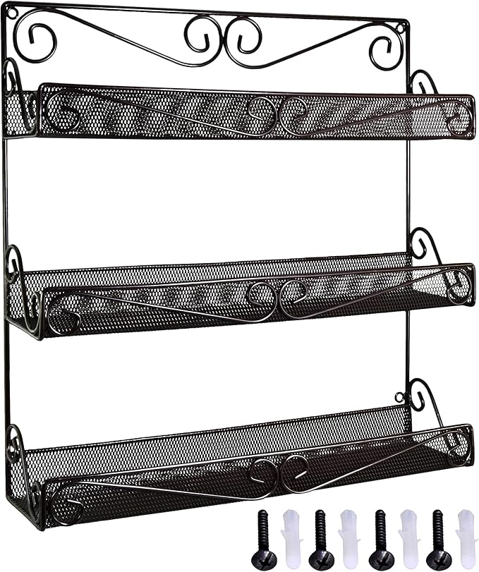 AMT 3 Tier Nail Rack, Pack Metal Wall Mount Organizer, Essential Oils Organizer, Pantry Cabinet Door Shelf Storage.Hanging Display for Spice Jars, Sauces, Cosmetic Beauty Bottles