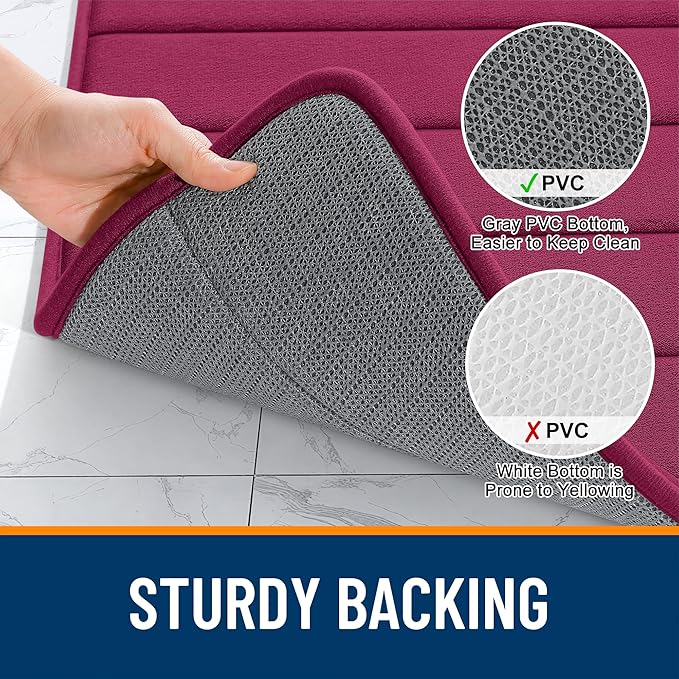 OLANLY Memory Foam Long Bathroom Rugs Runner 59x24, Super Soft Absorbent Bath Mat, Quick Dry, Machine Washable Shower Floor Rugs, Bathmat Carpet, Bathroom Home Decor Accessories, Burgundy