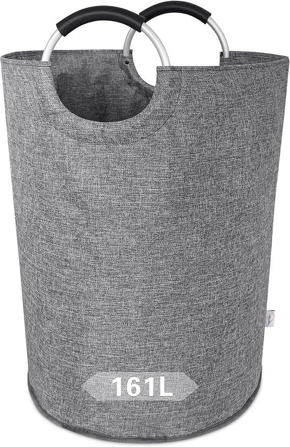 Huge Laundry Basket Collapsible with Durable Handles, Extra Large Tall Laundry Hamper Bag, Big Heavy Duty Dirty Clothes Hampers, Sturdy, Foldable, Two-Layer, Grey 160L