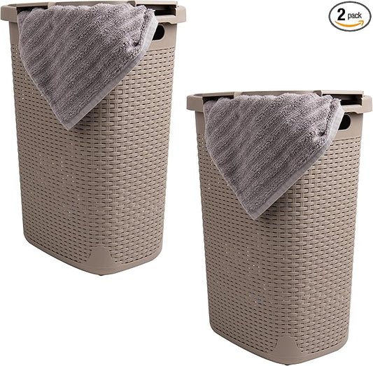 Mind Reader Slim Laundry Hamper with Lid, 60L Tall Clothes Basket, Narrow Tapered Design for Bathrooms, Closets and Laundry Rooms, Plastic, 2 Pack
