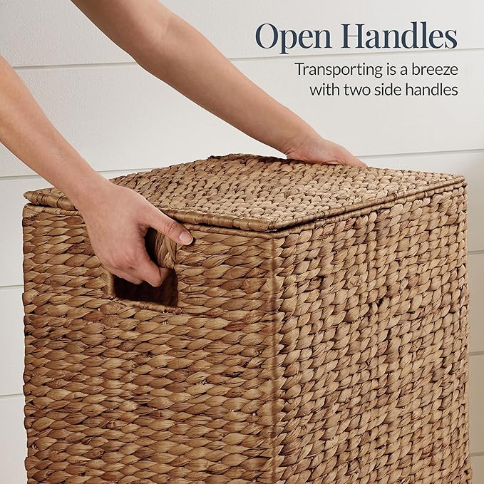 Best Choice Products Large Laundry Hamper w/Lid, Handwoven Laundry Basket, w/Removable Liner & Built-in Handles for Bathroom, Bedroom & Laundry Room, 26 Gal - Chestnut