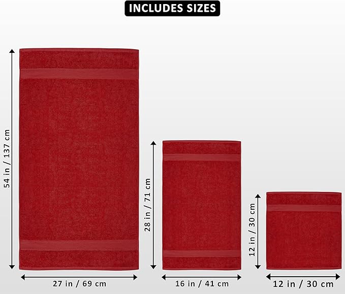 Utopia Towels 8 Piece Luxury Towel Set – Majestic Plush, Super Absorbent & Quicker-to-Dry, Thick 100% Ring Spun Cotton Towels for Bathroom, Spa & Hotel – 2 Bath, 2 Hand, 4 Washcloths,Red