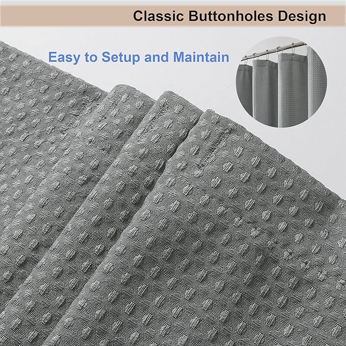 OWENIE Grey Shower Curtain 96 Inch Extra Long, Waffle Weave Textured Fabric Bathroom Curtains, Water Repellent Thick Soft Hotel Spa Luxury Elegant Bath Curtain, Machine Washable, Grey, 72x96 Inch