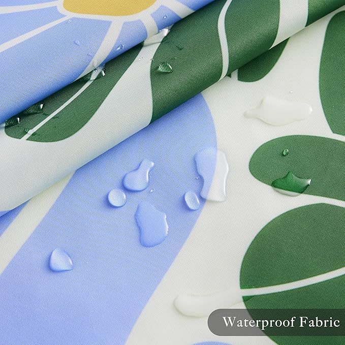 Mid Century Modern Abstract Geometric Colorful Boho Shower Curtains for Bathroom, Cute Blue and Green Floral Retro Bathroom Shower Curtain, Waterproof Vintage Bath Curtain 72''x72''