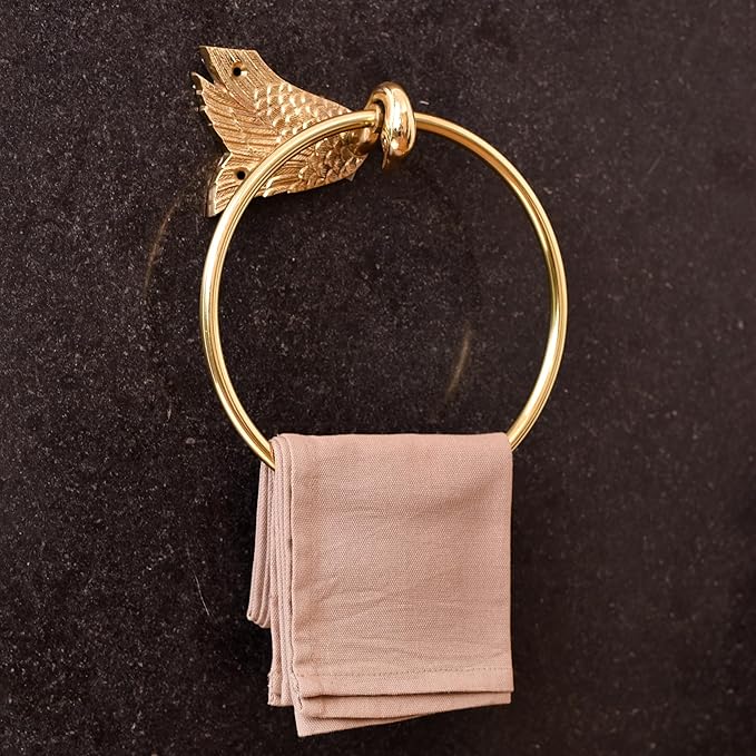 IndianShelf Premium Gold Swan Towel Ring Unique Decorative Brass Towel Hanger for Bathroom
