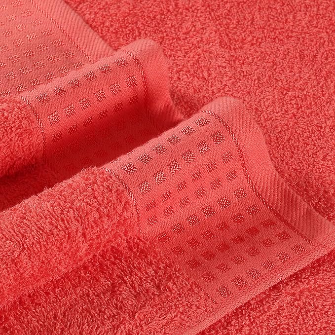 GLAMBURG 100% Cotton Ultra Soft 6 Pack Towel Set, Contains 2 Bath Towels 28x55 Inches, 2 Hand Towels 16x24 Inches & 2 Wash Coths 12x12 Inches, Compact Absorbent Lightweight & Quickdry - Coral Orange
