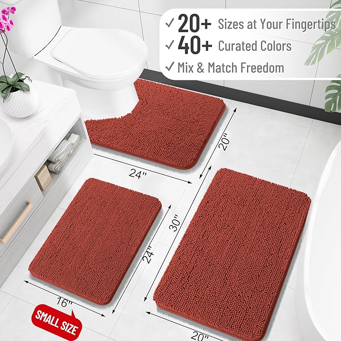 OLANLY Bathroom Rugs 70x46, Extra Soft Absorbent Chenille Bath Rugs, Rubber Backing Quick Dry, Machine Washable Bath Mats for Bathroom Floor, Tub and Shower, Home Decor Accessories, Rustic Terracotta