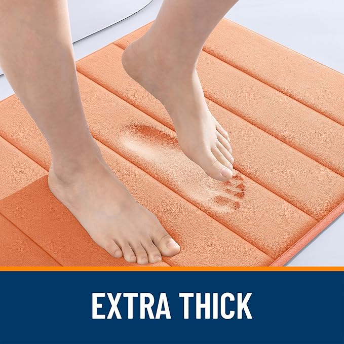 OLANLY Memory Foam Bath Mat 44x32, Super Soft Absorbent Bathroom Rugs, Quick Dry, Machine Washable Shower Floor Rugs, Bathmat Carpet, Bathroom Home Decor Accessories, Peach