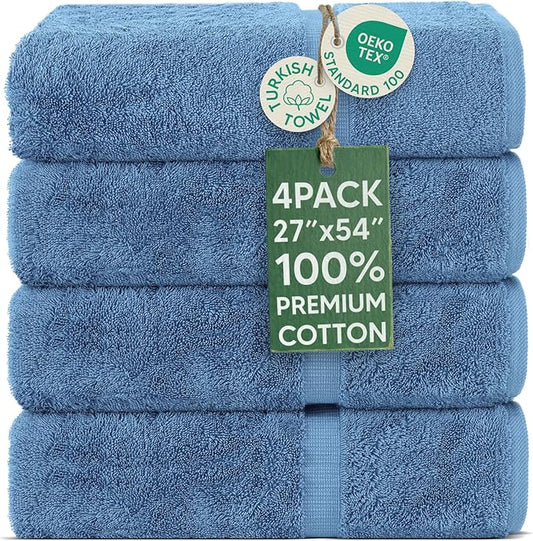 Chakir Turkish Linens | Hotel & Spa Quality 100% Cotton Premium Turkish Towels | Soft & Absorbent (4-Piece Bath Towels, Wedgewood)