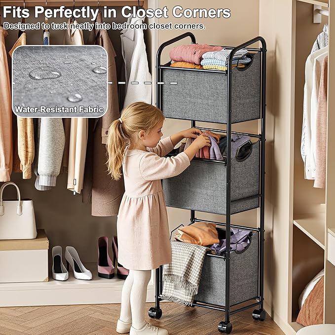 110L Vertical Rolling Laundry Basket Organizer with Wheel, 3-Tier Dirty Clothes Laundry Hamper, 3-Section Laundry Sorter Cart, Portable Laundry Baskets for Small Space, Dorm, Laundry, Closet, Bathroom
