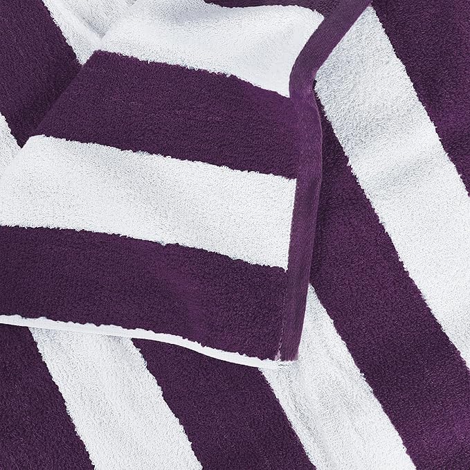 Utopia Towels [4 Pack Cabana Stripe Beach Towel, (30 x 60 Inches) Oversized 100% Ring Spun Cotton Pool Towels, Highly Absorbent Quick Dry Bath Towels for Bathroom, and Swim Towel (Plum)