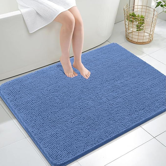 OLANLY Bathroom Rugs 40x32, Extra Soft Absorbent Chenille Bath Rugs, Rubber Backing Quick Dry, Machine Washable Bath Mats for Bathroom Floor, Tub and Shower, Home Decor Accessories, Cornflower Blue