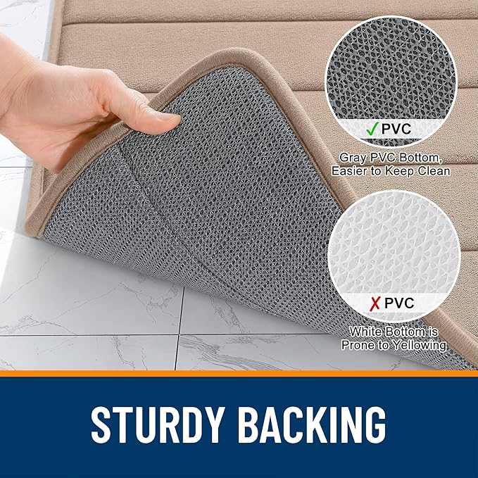 OLANLY Memory Foam Long Bathroom Rugs Runner 70x24, Super Soft Absorbent Bath Mat, Quick Dry, Machine Washable Shower Floor Rugs, Bathmat Carpet, Bathroom Home Decor Accessories, Tan
