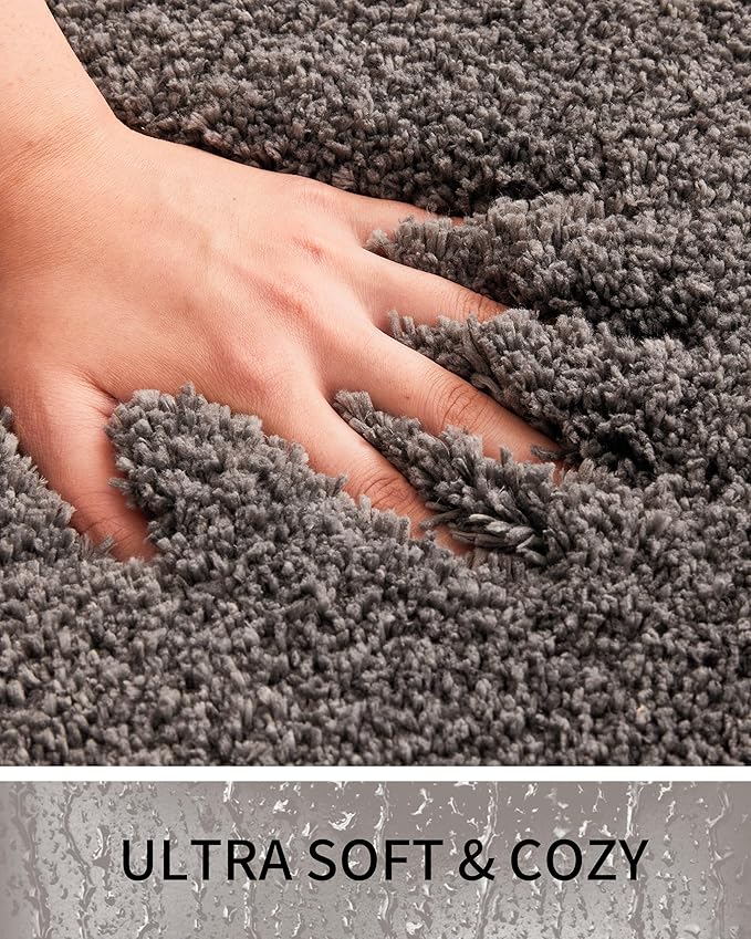 Bathroom Rugs Non Slip Washable 59x24, Ultra Thick Soft Microfiber Absorbent Bath Mats, High Density Foam Latex Non Slip Backing Bath Rugs, Fluffy Floor Carpet for Tub&Shower, Darkgrey