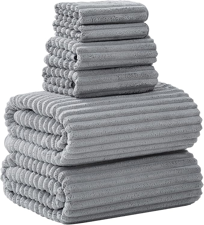 Extra Large Bath Towel Set of 6 (40"x80"),Oversized Bath Sheet Super Soft Highly Absorbent Microfibers Quick Dry Luxury Shower Towel for Bathroom Spa Gym Hotel Yoga (Grey, 6Piece)