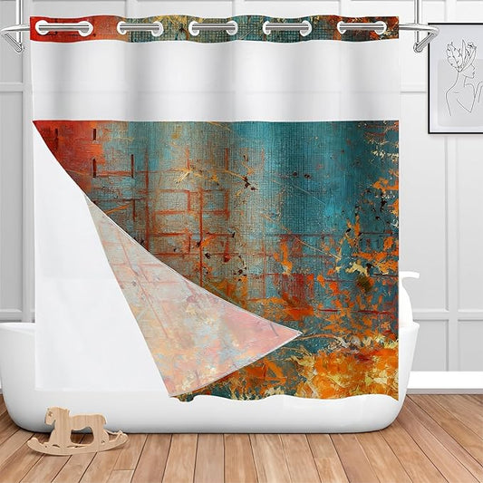 Shrahala Abstract Grunge Color No Hooks Shower Curtain with Snap in Liner Set, Solid Colored Pink Bathroom Décor Polyester Fiber Waterproof for Stall Bathtubs 71 X 74 in