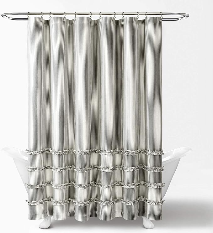 Lush Decor Vintage Stripe Yarn Dyed Cotton Shower Curtain, 72" x 72", Gray