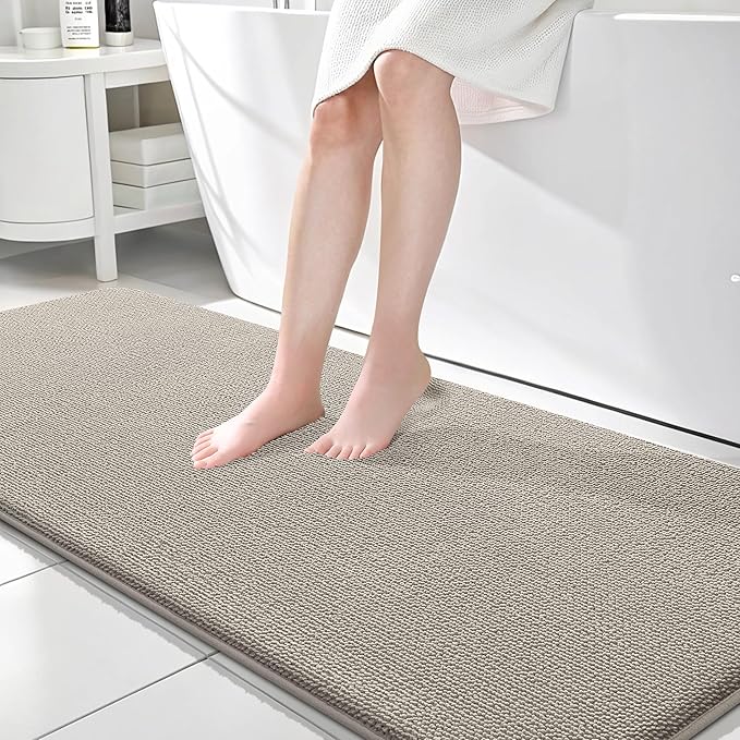 OLANLY Thick Memory Foam Bath Mat Rug 70x24, Extra Soft Absorbent Bathroom Rug, Quick Dry Bath Mats, Non-Slip, Machine Washable Carpet for Bathroom, Tub and Shower, Home Decor Accessories, Warm Taupe