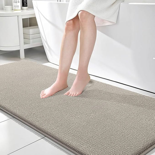 OLANLY Thick Memory Foam Bath Mat Rug 70x24, Extra Soft Absorbent Bathroom Rug, Quick Dry Bath Mats, Non-Slip, Machine Washable Carpet for Bathroom, Tub and Shower, Home Decor Accessories, Warm Taupe